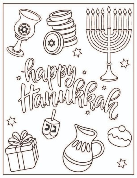 This year, Hanukkah begins on December 18. Celebrate the Jewish holiday with these printable coloring pages, which feature menorahs, dreidels, latkes, gelt, and other symbols of the Festival of Lights. Hanukkah Coloring Pages, Hanukkah For Kids, December Activities, Holiday Activities For Kids, How To Celebrate Hanukkah, Holidays Around The World, Jewish Holiday, Jewish Holidays, Happy Hanukkah