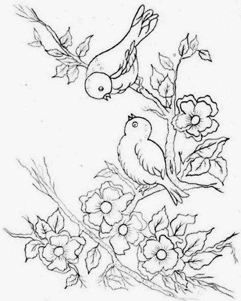 Embroidery Birds, Bird Embroidery Pattern, Bird Coloring Pages, Pola Sulam, Embroidery Patterns Vintage, Bird Embroidery, Two Birds, Quilling Designs, Bird Drawings