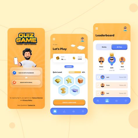 This Vocabulary-Based Game App UI will help the user understand English Vocabulary. This application UI & UX works on Different quiz game & leaderboard by giving notification that runs in the background of their smartphone, like Vocabulary and translation. Mobile Game App Design, Gaming App Design, Quiz App Design, Quiz App Ui Design, Quiz Game Ui, Game Ui Design User Interface, Quiz Ui Design, Leaderboard Ui Design, Game App Design