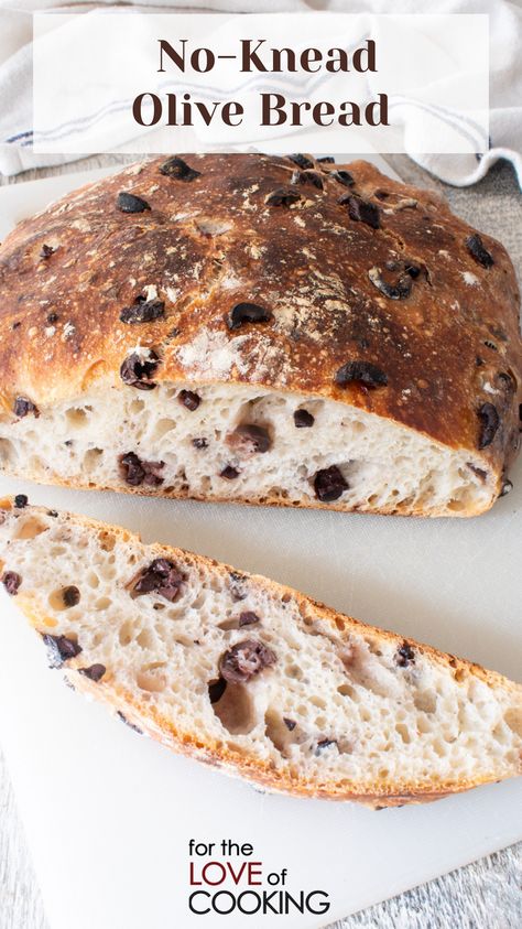 With a soft crumb and crispy crust, this delicious no-knead rustic olive bread is made with salty, briny kalamata olives and it’s so easy to make.     #recipes #homemadebread #homemadebaking #nokneadbread #kalamata #olives #rusticbread No Knead Olive Bread, Kalamata Olive Bread, Easy To Make Recipes, Olive Bread, Rustic Bread, Bread Ingredients, No Knead Bread, Types Of Bread, People Food