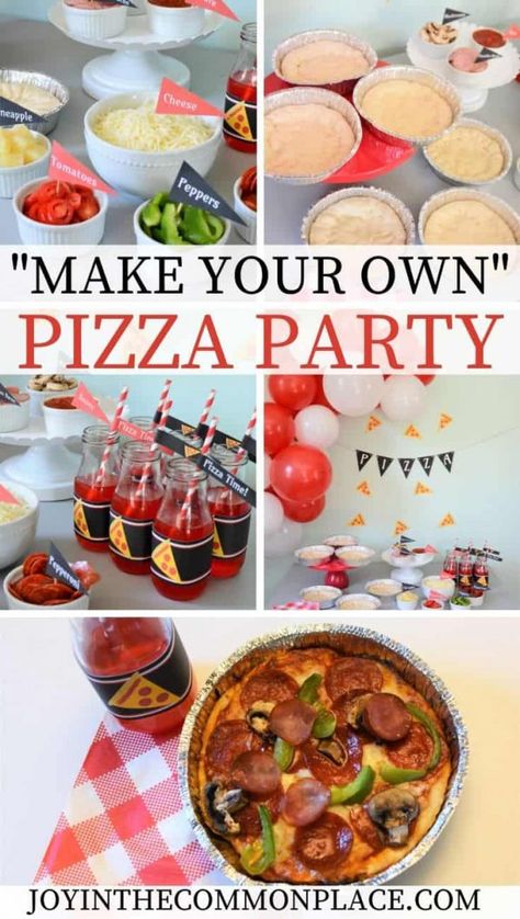 Are you planning a pizza party soon? Find out how to set up your own pizza building station. Set out yummy pizza ingredients and create a fun backdrop to wow your guests! Grab my free pizza party printables to get started! Kids Pizza Making Party, Build Your Own Pizza Party, Diy Pizza Bar, Build Your Own Pizza Bar, Pizza Bar Party, Make Your Own Pizza Party, Pizza Dinner Party, Pizza Banner, Pizza Topping Ideas