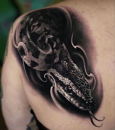 Snake Realistic Drawing, Python Snake Tattoo, Realistic Snake Tattoo, Insane Artwork, Black Mamba Tattoo, Snake Head Tattoo, Python Tattoo, Snake Tattoo Ideas, Black And White Flower Tattoo