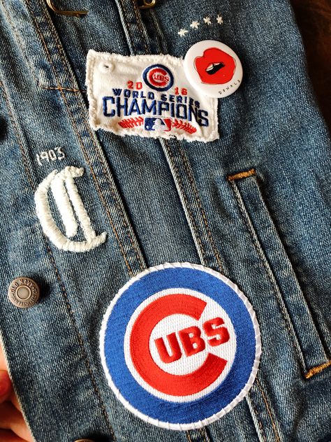 hand stitched chicago cubs denim jacket Chicago Cubs Outfit, Gameday Fashion, Cubs Logo, Nfl Outfits, Gameday Outfit, Chicago Cubs Logo, Jacket Design, Chicago Cubs, Hand Stitched