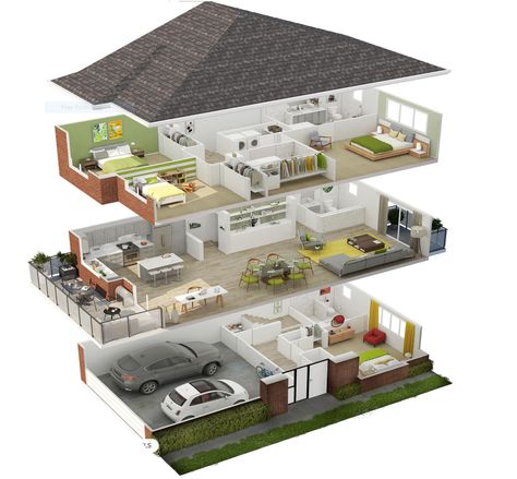 FAIRWAYS Floorplan 3D House Plan 3d, House Design 3d, Small Modern House Plans, 3d House Plans, House Floor Design, Sims 4 House Design, Casas The Sims 4, Sims House Plans, House Construction Plan