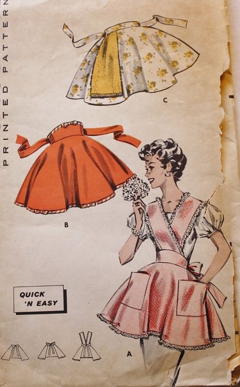 Vintage Sewing Pattern 1950s Quick N Easy Dainty Aprons Butterick 8797 One Size on Etsy, $25.00 1950s Apron Pattern Free, Vintage Sewing Patterns Free Diy Retro Apron, Vintage Sewing Patterns Apron, Free Retro Apron Sewing Patterns, Pretty Vintage Apron, Vintage Apron Pattern, Fashion Apron, Apron Sewing Pattern, Retro Apron