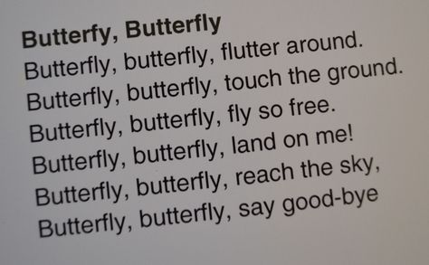 Insect Songs, Butterfly Preschool, Preschool Butterfly, Insect Study, Butterflies Theme, Butterfly Poems, Preschool Poems, Butterfly Songs, Insects Preschool