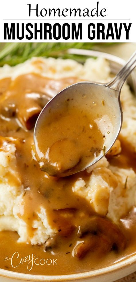 Easy Mushroom Gravy, Easy Homemade Gravy, Creamy Mushroom Gravy, Homemade Gravy Recipe, Pork Gravy, Cozy Cook, Mushroom Gravy Recipe, Halloween Food Appetizers, Christmas Recipes Appetizers