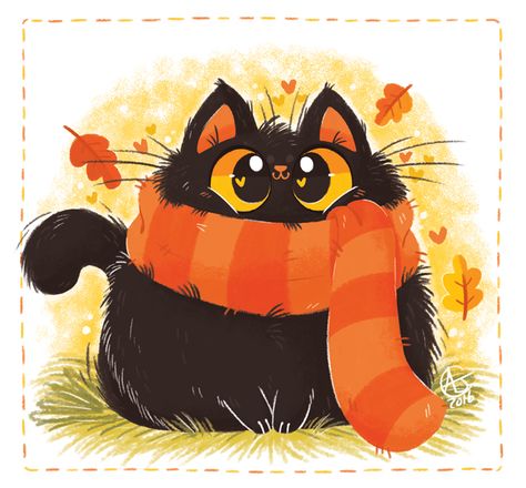 Fall is Here! on Behance Halloween Kitty, Fall Cats, Fall Drawings, Cat Paintings, Fall Art Projects, Halloween Artwork, Diy Watercolor Painting, Cat Posters, Kitty Kitty