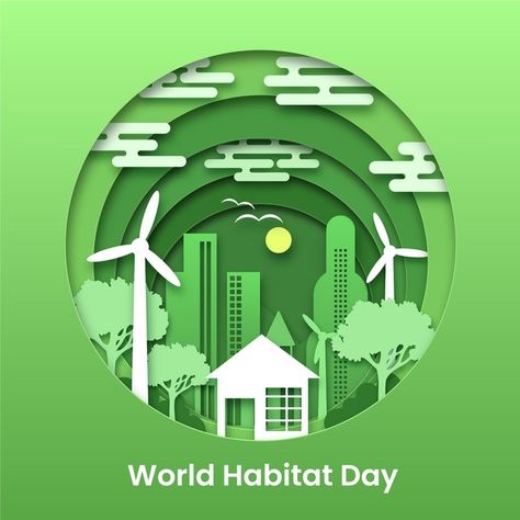 World Habitat Day Poster, World Habitat Day, Drawing Themes, City Paper, Earth Day Posters, World Earth Day, Paper Cutout Art, Paper City, Paper Style