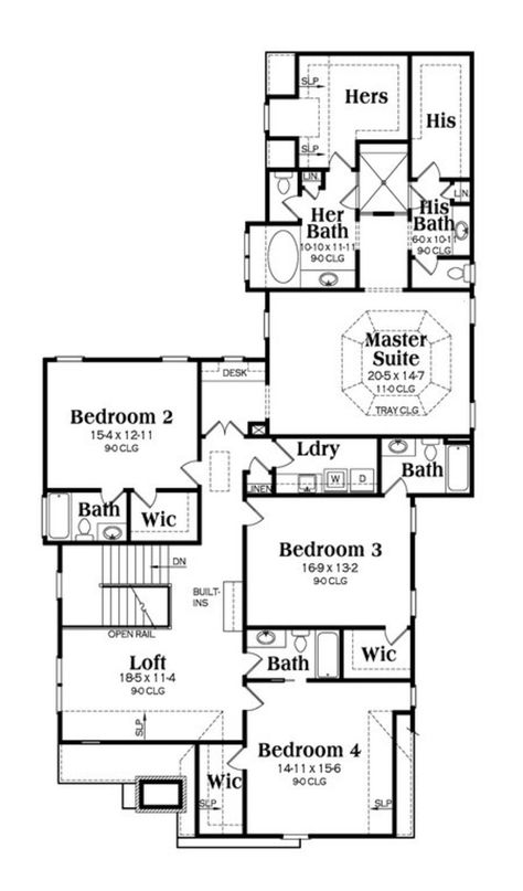 Traditional Style House Plan - 5 Beds 5 Baths 4407 Sq/Ft Plan #419-234 Floor Plan - Upper Floor Plan - Houseplans.com His And Her Bathroom, Master Suite Floor Plans, Tuscan Style House, Master Suite Floor Plan, Bathroom Floorplan, Tuscan House Plans, His And Hers Bathroom, Vermont House, Master Baths