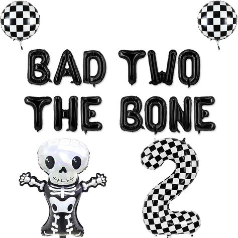 PRICES MAY VARY. 16" BAD TWO THE BONE letter balloons; Not helium supported. 1 number 2, 1 skeleton, 2 chequered balloons. Bad Two the Bone Balloon Banner First And Fourth Birthday Party, October 2nd Birthday Boy, Two Year Old Bday Themes, Unique 2nd Birthday Themes Boy, Born Two Rock Birthday Party, 2nd Boy Birthday Ideas, 2nd Birthday Ideas For Boys, Two Year Old Boy Birthday Party Themes, Bad 2 The Bone Birthday Party Boy