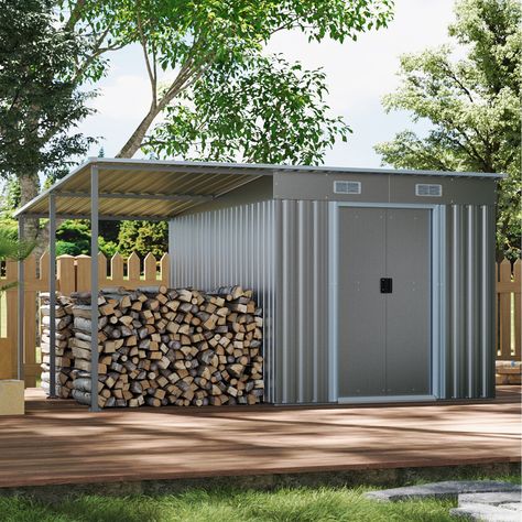 This Shed Roof Metal Garden Shed combines durability and functionality. Made from sturdy metal, it features a shed roof for efficient rainwater drainage. The sliding doors offer easy access, while two vents ensure proper ventilation. A built-in firewood rack provides convenient storage for logs, making it a practical choice for your garden. *Self-assembly is required for this product, and some parts are sharp and may cause injury. Please take caution and prioritise safety during assembly. Rainwater Drainage, Log Storage, Firewood Rack, Shed Roof, Garden Structures, Metal Roof, Garden Shed, Sliding Doors, Easy Access