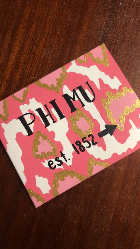 Phi Mu Canvas Ideas, Phi Mu Canvas Painting, Phi Mu Canvas, Phi Mu Crafts, Tri Delt, Big Lil, Sorority Canvas, Sorority Crafts, Phi Mu