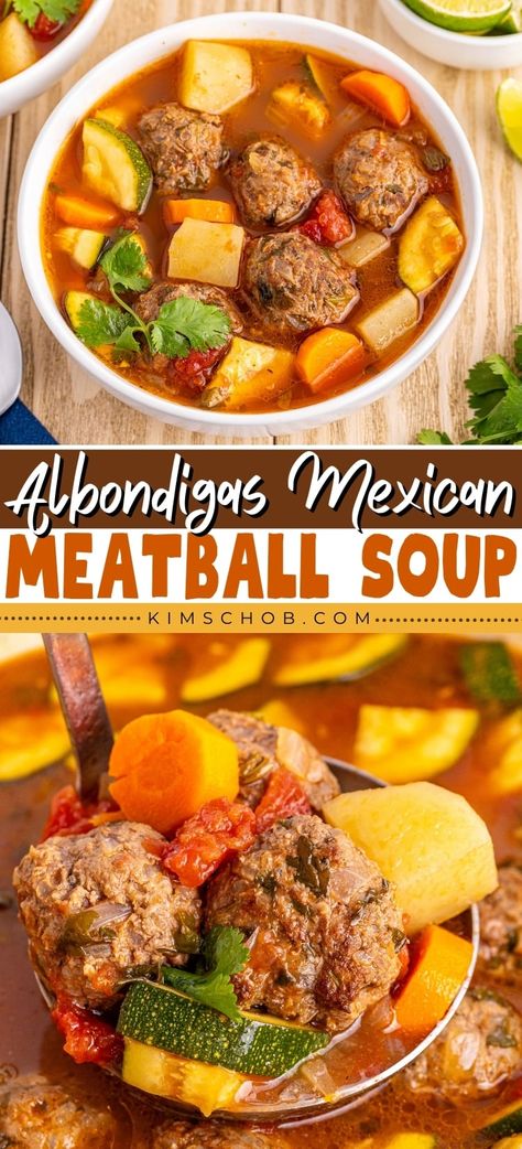 Ready to try Mexican Meatball Soup, a traditional Mexican soup delicacy that's packed with hearty meatballs, vibrant vegetables, and a savory broth? This dish is a favorite in Mexican cuisine, known for its depth of flavors and the comforting warmth it brings with every spoonful. Meatball Soup Recipes Mexican, Mexican Soup Recipes Authentic, Albondigas Soup Recipe, Mexican Soups, Mexican Meatball Soup, Mexican Meatballs, Mexican Soup Recipes, Meatball Soup Recipes, Hearty Comfort Food