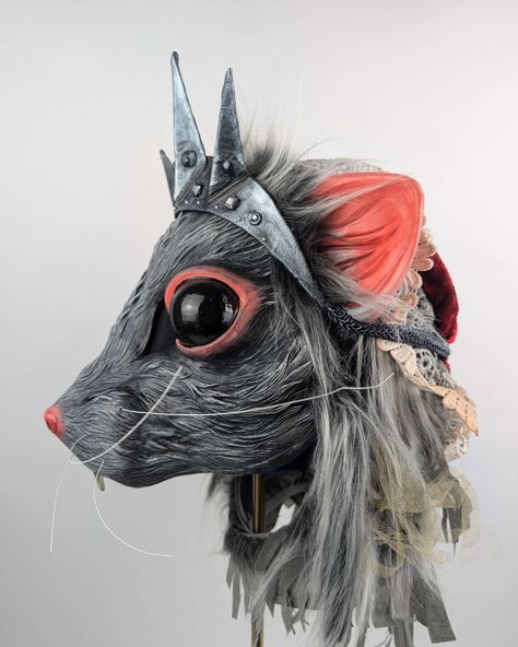 A 2nd regal rodent for the Royal Court 🐭👑 Another full-head mask, this time with tiara and distressed velvet and lace bonnet 😏 #maskmaking #maskmaker #resinmask #theatremasks #nutcrackerballet #mousequeen #ratqueen #nutcracker Rat King Nutcracker, Rat Mask, Animal Masquerade, Rat Costume, Rat Queens, Rat King, Lace Bonnet, Animal Mask, Theatre Masks