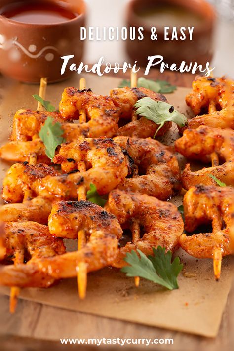 Tandoori prawns recipe, an easy appetizer for your party, or a healthy and protein rich Indian meal. If you love shrimps or prawns, this prawn recipe is ready within minutes. Make this You can make this Indian Tandoori Prawns in oven, air fryer or over stove top. Tandoori Prawns, Prawns Appetizers, Easy Prawn Recipes, Easy Indian Appetizers, Shrimp Appetizers Easy, Prawns Recipe, Prawn Dishes, Oven Air Fryer, Indian Meal