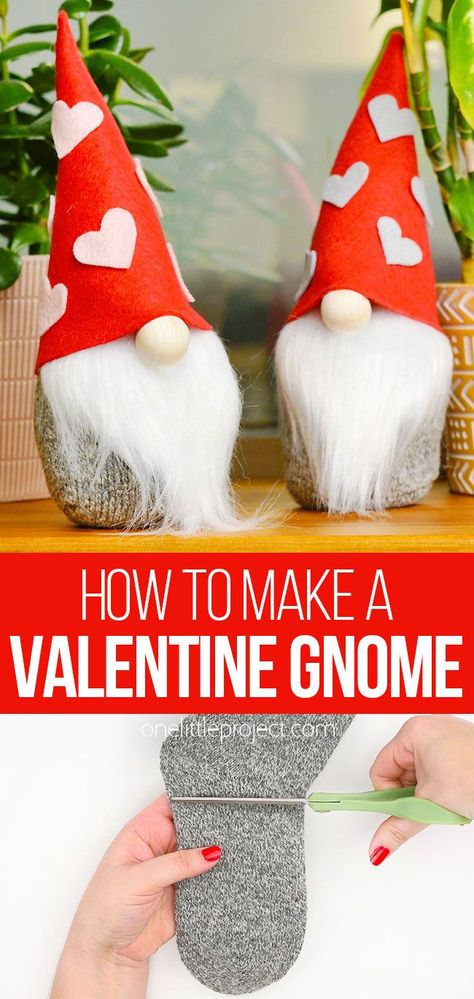 Show your love with a DIY Valentine gnome! This no-sew sock gnome is SO EASY to make, and it's such a cute and easy Valentine's Day craft. Both kids and adults will have fun putting this Valentines gnome together, and love how simple it is to make with our free printable template! Diy Valentine's Crafts, Valentines Socks, Adult Valentines, Valentine Gnome, Valentines Pillows, Mother's Day Crafts, Diy Socks, Diy Crafts For Adults, Crafts For Seniors