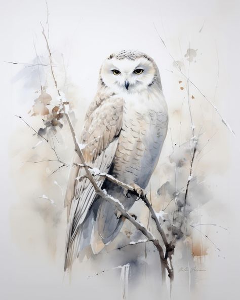 Snowy Owl #owl #birdart #birds #giftideas #wallart Snowy Owl Art, Faery Art, Owl Art Print, Owl Watercolor, Owl Artwork, Bird Watercolor Paintings, Bathroom Artwork, Owl Wall Art, Bird Watercolor