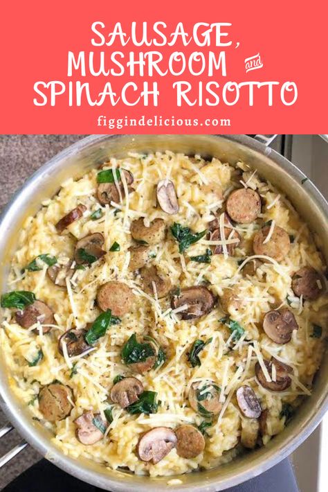 Smoked Sausage Risotto, Rissoto With Sausage, Sausage Mushroom Risotto, Chicken Sausage Risotto, Risotto Recipes Sausage, Italian Sausage Risotto Recipes, Sausage Risotto Recipes, Sausage Mushroom Recipes, Crockpot Risotto