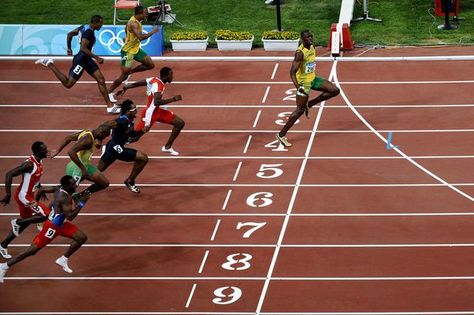 Usain Bolt Running, Yohan Blake, Manchester United Fans, Beijing Olympics, Usain Bolt, Fastest Man, Sports Photos, World Records, Finish Line