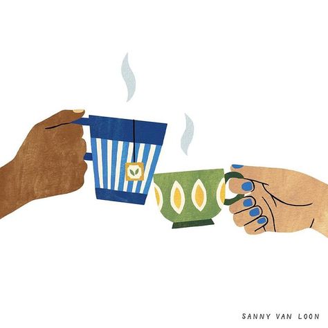 Sanny van Loon • Illustrator (@sannyvanloon) ��• Instagram photos and videos Tea Wallpaper Aesthetic, Cup Of Tea Illustration, Cheers Illustration, Sunday Illustration, Coffee Cup Illustration, Ballet Journal, Fun Art Print, Tea Wallpaper, Mug Drawing