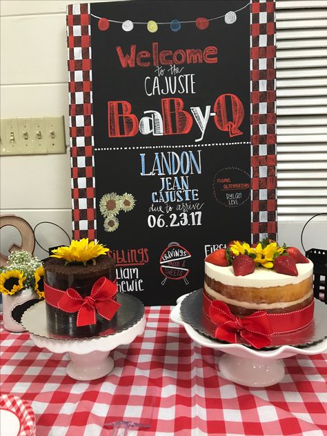 Babyque Cake, Baby Q Cake Ideas, Baby Shower Barbeque, Dadchelor Party, Babyque Shower, Bbq Baby Shower Decorations, Baby Bbq, Barbecue Baby Shower, Bbq Cake