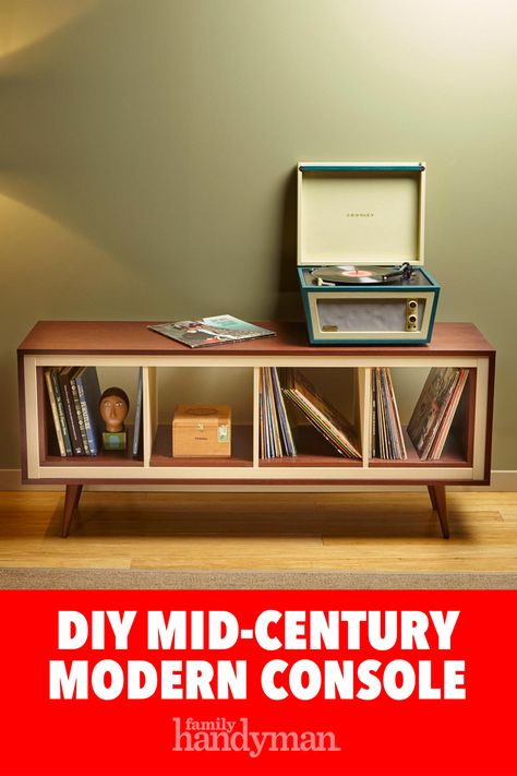 Diy Mid Century Modern Credenza, Diy Mid Century Modern Furniture Plans, Mid Century Toy Storage, Mid Century Modern Stereo Cabinet, Diy Mid Century Modern Tv Stand, Mid Century Modern Console, Diy Retro Furniture, Mid Century Modern Studio Apartment, Mid Century Furniture Diy