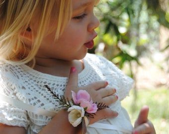 One-of-a-Kind Millinery & Accessories. by TwoBrightStars on Etsy Rose Gold Corsage, Pink Wrist Corsage, Silk Corsage, Corsage Bridesmaid, Corsage Pink, Gold Corsage, Wrist Corsage Wedding, Flower Girl Wand, Wrist Corsages