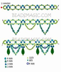 Free pattern for necklace Ameli | Beads Magic Jewellery Designing, Seed Bead Tutorials, Beaded Necklace Patterns, Beading Netting, Motifs Perler, Beading Jewelery, Necklace Tutorial, Gelang Manik, Bead Weaving Patterns