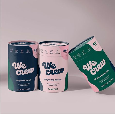 B Designs | Creative Studio on Instagram: “More branding for We Crew! I created 3 different branding identity colors to signal each different sanitary product. What do you think?…” Tampon Packaging, 90s Branding, Soap Packaging Design, Pads Tampons, Organic Cleaning Products, Wellness Business, Pack Design, Sanitary Pads, Graphic Design Packaging