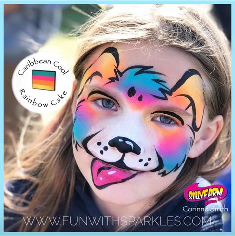 Bluey Face Painting Ideas For Kids, Puppy Dog Face Paint Easy, Face Paint Puppy, Dog Face Paint, Chase Face Paint, Rainbow Kitty Face Paint, Puppy Face Paint, Dog Face Paints, Easy Face Painting Designs