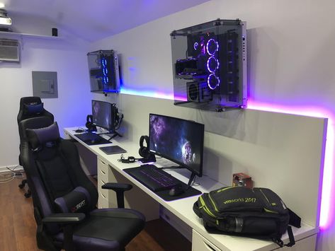 Couple Office, Gamer Rooms, Game Lounge, Streaming Room, Boy's Rooms, Setup Gamer, Computer Gaming Room, Setup Gaming, Computer Desk Setup