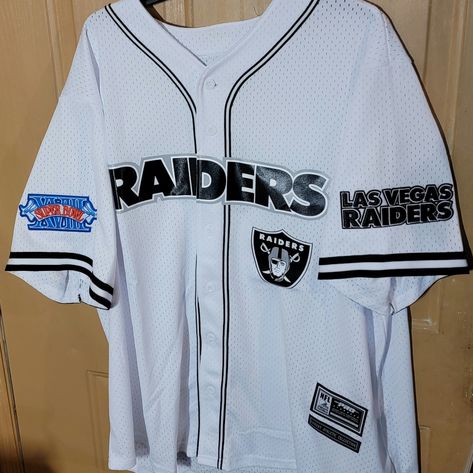 Raiders Throwback Superbowl Xviii High Quality Stitched Logos Popular Design Button Up Jersey Show Everyone Your Team Pride Great Gift For That Real Sports Fanatic Offically Licensed Represent Your Team In Style Raiders Jersey, Birthday Wishlist, Belts, Button Up, Man Shop, Black White, Shades, Black And White, Sports