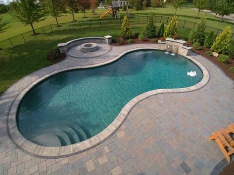 Freeform Oasis | Antonelli Landscape Irregular Shape Swimming Pool, Modern Freeform Pool, Rectangle Vs Freeform Pool, Freeform Pools With Tanning Ledge, Unilock Pavers, Deck Addition, Freeform Pools, Custom Swimming Pool, Waterfall Wall