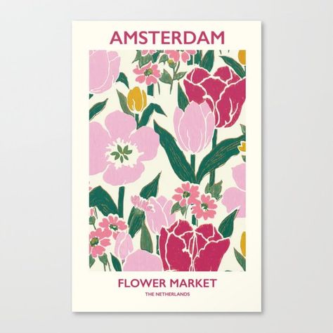 Netherlands Poster, Amsterdam Flower Market, Amsterdam Poster, Amsterdam Art, Modern Folk Art, Colorful Apartment, Watercolor Portraits, Flower Market, Large Prints