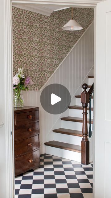 Kerry Villers on Instagram: "ad I’m so happy to show you our new hallway finally! The landing floors have been sanded, the walls panelled, and our new @lucieannabelhome wallpaper is just a dream!  Lucie Annabel wallpapers offer a traditional style designed for modern life. All of their papers are printed to order, making them more sustainable and printed in the UK. I love the colours in the paper, and the pattern is 100% up my street!   We still need to add finishing touches, like hanging art on the walls, but so far, so good, and I’m really very happy with how it’s turned out!   It’s the first time our hallway has felt properly finished during our 11 years of living here!  We went for the Tulip Garden Wallpaper in Sweet Pink and Olive on Cream wallpaper, which I have linked in my stories Hallway Ideas Wallpaper, Kerry Villers, Tulip Garden Wallpaper, Panelled Hallway, Tulip Garden, So Far So Good, Just A Dream, Garden Wallpaper, Tulips Garden