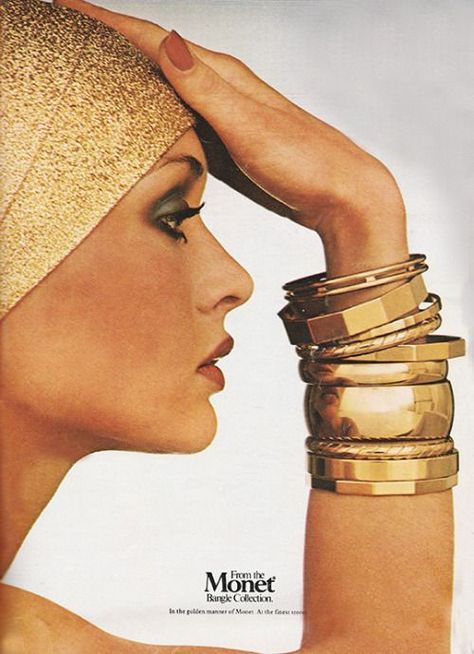 70s Accessories, Jewellery Advertising, 1970s Jewelry, 70s Jewelry, 70s Glam, 70s Inspired Fashion, Christie Brinkley, Jewelry Ads, Monet Jewelry