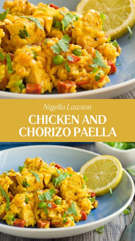 Nigella Chicken And Chorizo Paella Chorizo And Rice, Spanish Rice Dish, Chicken And Chorizo Paella, Spices Blends, Chorizo Paella, Chicken And Chorizo, Nigella Lawson Recipes, Chicken Chorizo, Onion Chicken