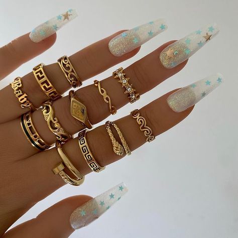 Oval Acrylic Nails, Cute Promise Rings, Pastel Nails Designs, Cow Nails, Teen Jewelry, Acrylic Nails Coffin Pink, Nail Ring, Casual Jewelry, Nail Jewelry