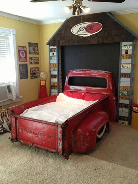 Bad ass.... prefer GMC, but it's still bad ass. Might have to do this for my nephew's room in the next house. Cool Kids Bedrooms, Boy Bedroom, Big Boy Room, Cool Ideas, Boys Bedrooms, Boy's Bedroom, Cool Beds, Red Truck, Truck Bed