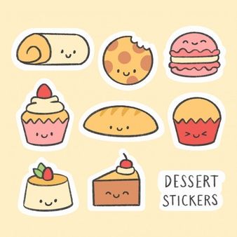 Cute dessert sticker hand drawn cartoon collection Stiker Macbook, Dessert Stickers, Griffonnages Kawaii, 귀여운 음식 그림, Homemade Stickers, Preppy Stickers, Pola Kartu, Cute Food Drawings, Scrapbook Stickers Printable