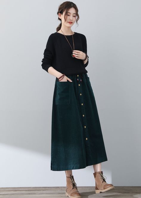 Cordoroy Skirt, Plus Size Corduroy, Green Corduroy Skirt, Long Skirt Set, Skirt Casual, Skirt High Waist, Green Corduroy, High Waist Skirt, Skirt Midi