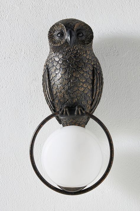 Woodland Owl Sconce | Anthropologie Woodland Owl, Spring Celebration, Owl Wall, Unique Bathroom, Cabin Ideas, Gold Highlights, Electrical Outlets, Bathroom Essentials, Queen Bees