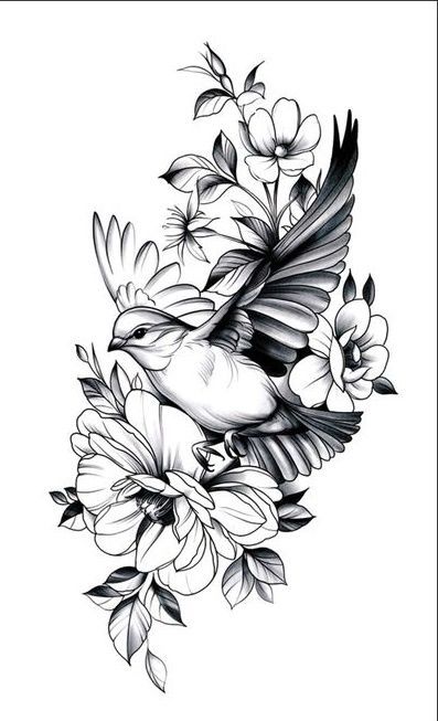 Birds And Flowers Tattoo, Flower And Bird Tattoo, Fnaf Tattoo, Enchanted Tattoo, Swallow Tattoos, Bird And Flower Tattoo, Tattoo Mafia, 2024 Tattoo, Virgo Tattoo Designs