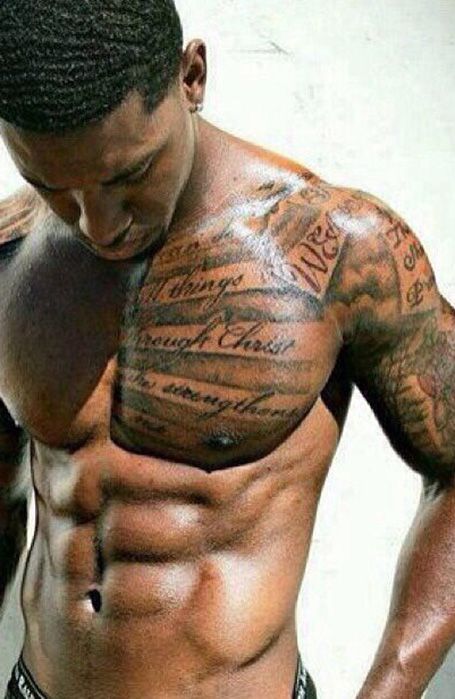 Shoulder Tattoo For Black Men Chest To Bicep Tattoo Men, Tattoos Shoulder Mens, Over The Shoulder Tattoo Men, Black Man Chest Tattoo, Tattoos On Dark Skin Black Men, Black Art Tattoo Men, Top Shoulder Tattoo Men, Half Chest Tattoo Men Ideas Black Man, Chest To Shoulder Tattoo Men