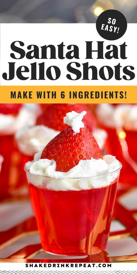 ‘Tis the season for festive Christmas-themed everything, including these Santa Hat Jello Shots. Made with vanilla vodka, strawberry jello, fresh strawberries, and whipped cream, the result is a boozy and festive jello shot that even Santa himself would approve of. Santa Jello Shots, Jello Shots Christmas, Strawberry Jello Shots, Strawberry Santa Hats, Christmas Jello, Jello Shots Vodka, Jello Pudding Shots, Strawberry Santas, Christmas Jello Shots