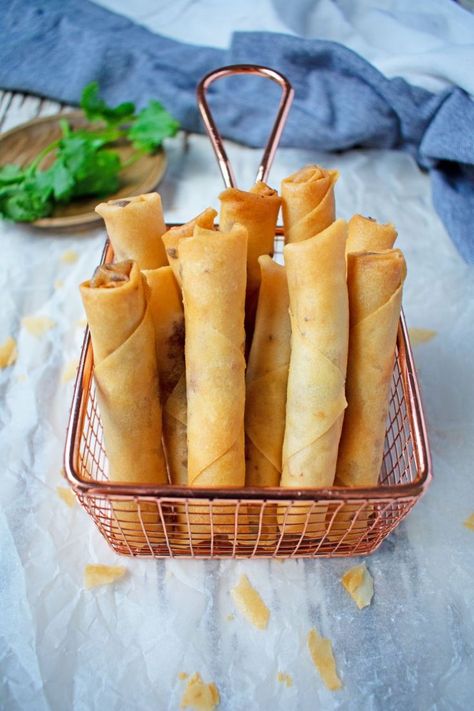 "These vegan spring rolls are a fantastic recipe to entertain your friends and family. Each one is packed with minced tofu, shiitake mushrooms and sweet potato, which give it an amazing texture and flavour. They can be made in large batches and frozen, so are perfect for making in advance for parties or a rainy day!" | Vegan Fried Spring Rolls recipe by Scruff & Steph Popiah Recipe, Vietnamese Fried Spring Rolls, Snacks Photography, Bamboo Steamer Recipes, Vietnamese Lunar New Year, Vegan Spring Rolls, Noodles Stir Fry, A Crowd Of People, Fried Spring Rolls