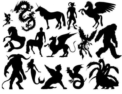 Silhouettes: Mythical Creatures Quiz Beast Silhouette, Pixar Characters, Fairy Dragon, Mythical Beast, Mythical Creature, Harry Potter Characters, Book Stuff, Star Wars Characters, Disney Villains