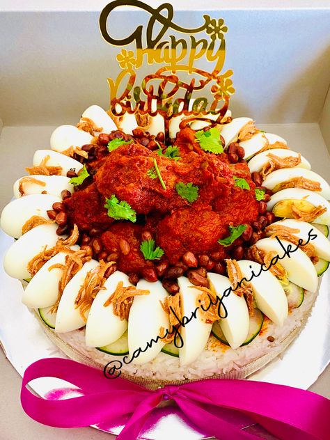 Its a nasi lemak cake If you order it,it comes with extra sambal..Its great for Birthday or any celebration event Contact us on insta to order : @camybriyanicakes Available only in Klang Valley Area Nasi Lemak Cake, Chicken Sambal, Nasi Lemak, Anchovies, Rice Cakes, Acai Bowl, Birthday Wishes, Contact Us, Food And Drink