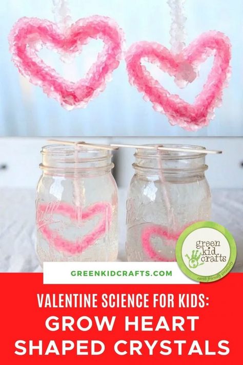 Valentine’s Day Crystal Growing Heart Science – Green Kid Crafts Valentine Science Experiments, Valentine Science, Heart Science, Science Valentines, Crystal Growing, Kindergarten Valentines, Valentine Art Projects, Fun Diy Craft Projects, Science Crafts